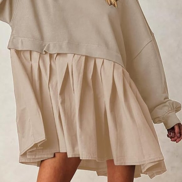 Dokuritu Women's Khaki Patchwork Crew Neck Long Sleeve Sweatshirt Mini Dress XS - Picture 3 of 11